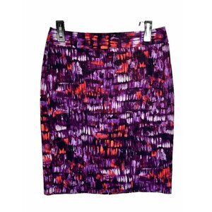 Ann Taylor Skirt Women’s 4 Red Purple Pencil Abstract Watercolor Office City EUC
